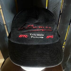 Vintage 80s La Bamba Black Corduroy Cap Red Embroidery Columbia Pictures AMC